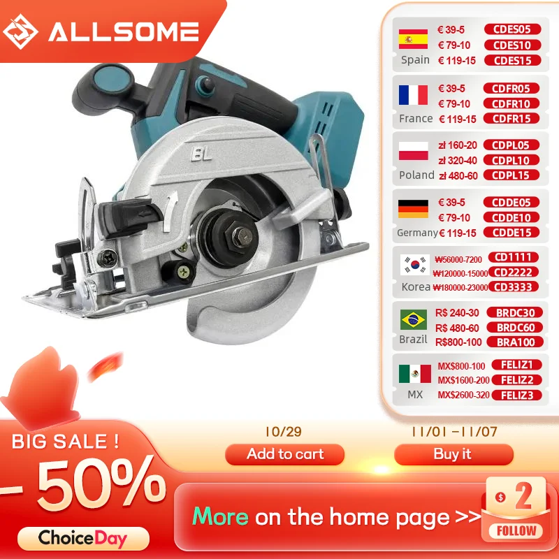 

Allsome 21V Cordless Brushless 125mm Circular Saw for Makita 18v Battery