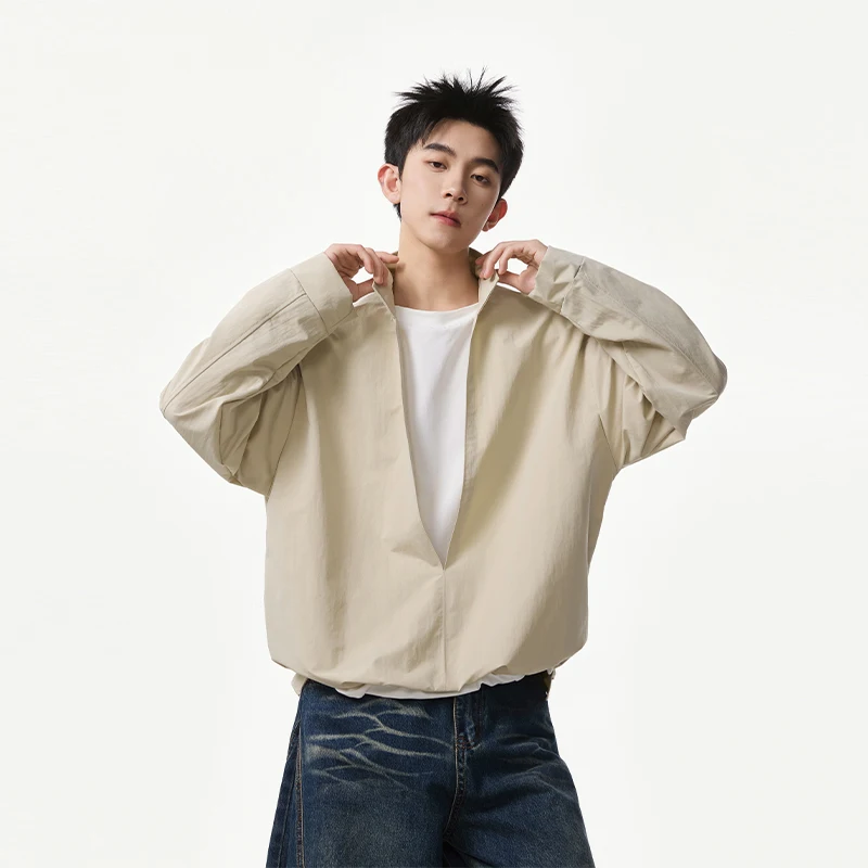 

Мужская повседневная толстовка с длинным рукавом, свободного кроя, из полиэстера, ветрозащитная, для ежедневной носки, без капюшона, с воротником-стойкой, коллекция Весна 2026