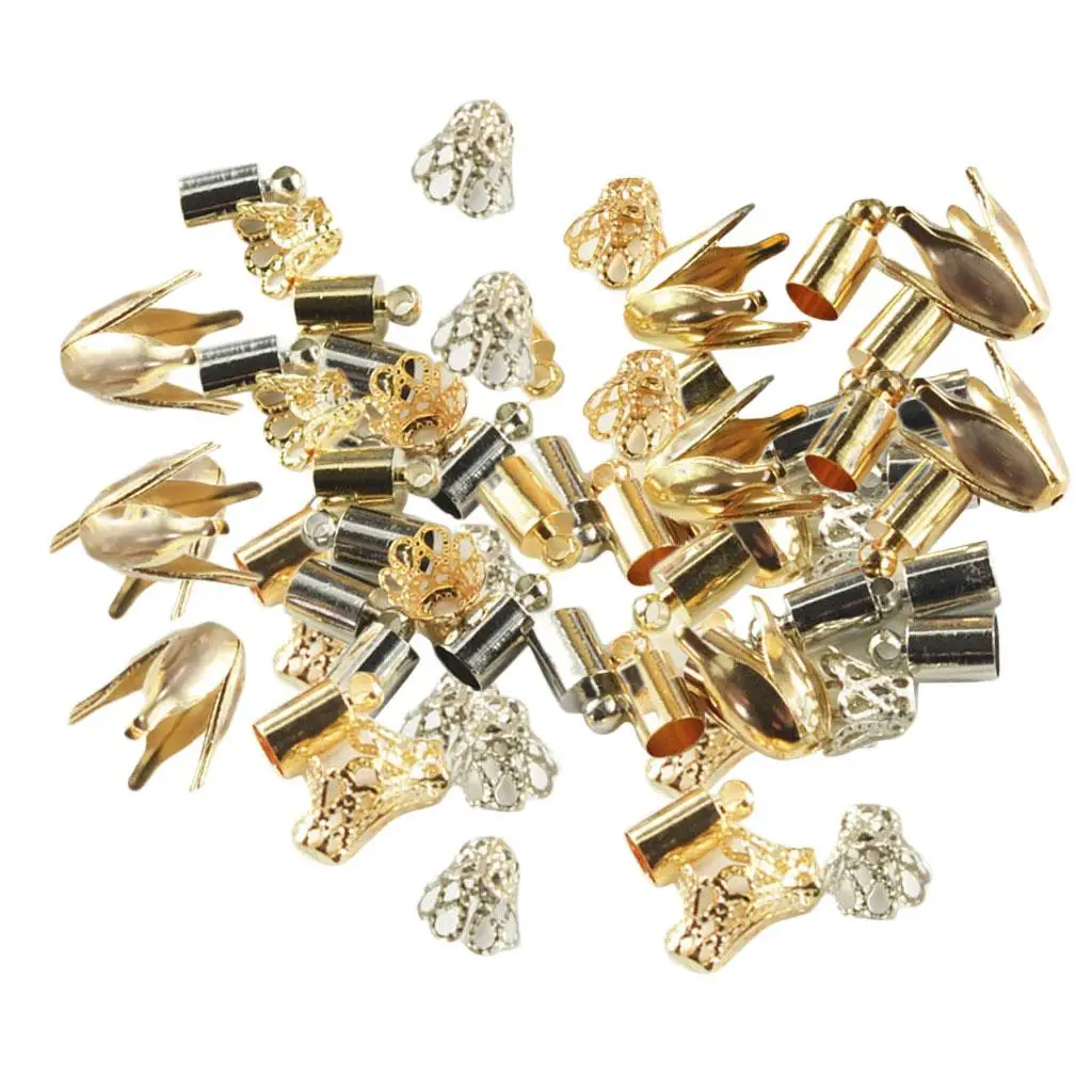 Plated Iron Flower Cup Bead Caps Cone End Assortment for Handmade Jewelry and Hair Crafts DIY