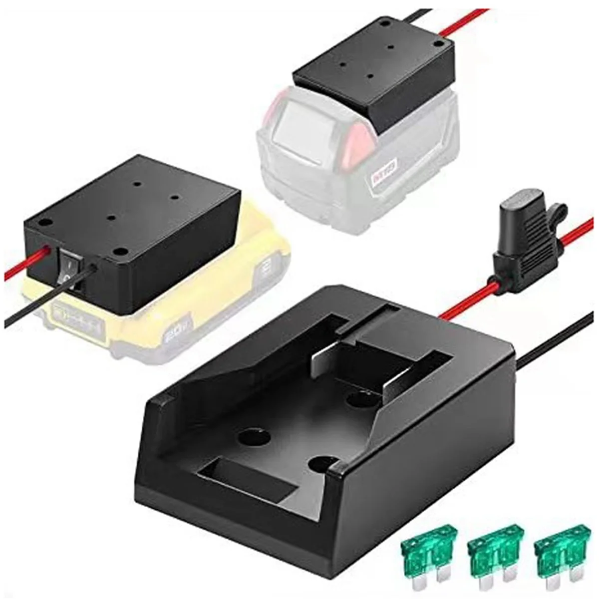 Adaptador de bateria para rodas elétricas, para bateria dewalt 20v, adaptador de roda elétrica com fusível e terminal de fio, adaptador de bateria 14 awg