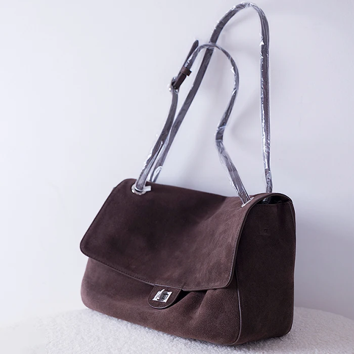Natural Suede Mailman Bag Flip Cover Large Capacity Fashionable Shoulder Tote Underarm Bag for Stylish Organizing