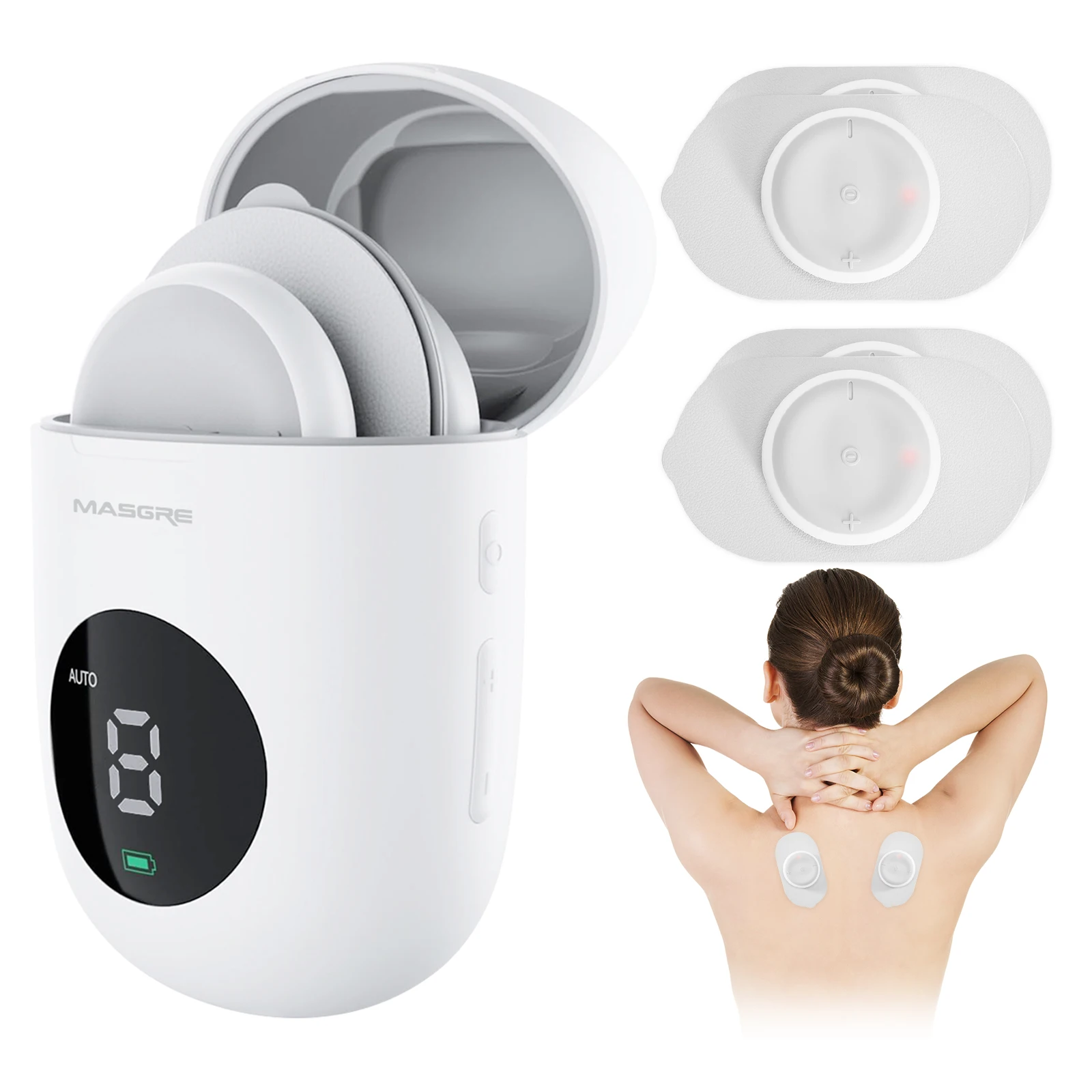 

Masgre Wireless TENS EMS Unit - Pads for Electric Muscle Stimulator - Designed for Lower Back, Arm, Shoulder, Leg, and Foot