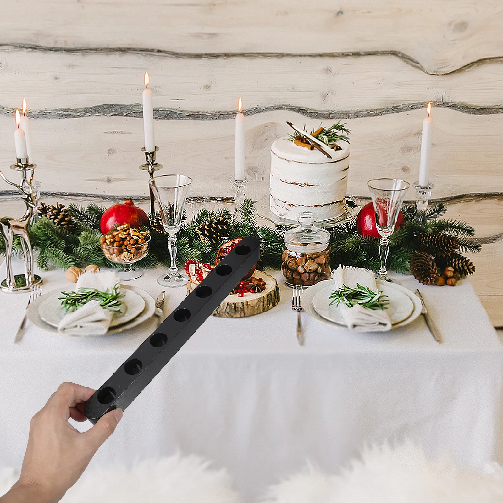 

1pcs Kwanzaa Holder Black Plastic Tabletop Taper Candlestick Stand Retro Design For Holiday Party Decor Home