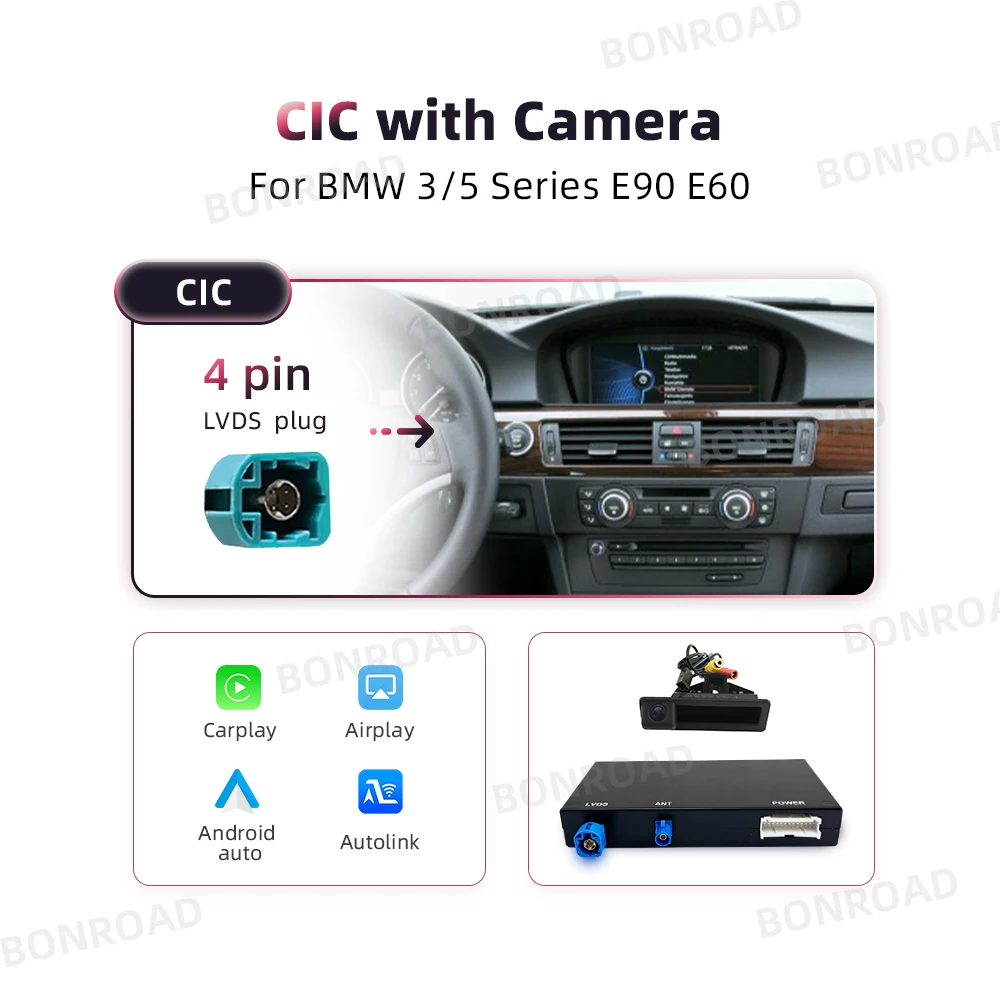 BONROAD Draadloze CarPlay Interface Module voor BMW 3-serie E90 E91 E92 E93 5-serie E60 E61 E62 E63 E64 CCC CIC Android Auto