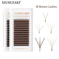 XIUSUZAKI pestañas marrones en forma de W 2D 3D 4D 5D YY flores automáticas ventiladores prefabricados 2 puntas extensiones de pestañas 3D pestañas individuales