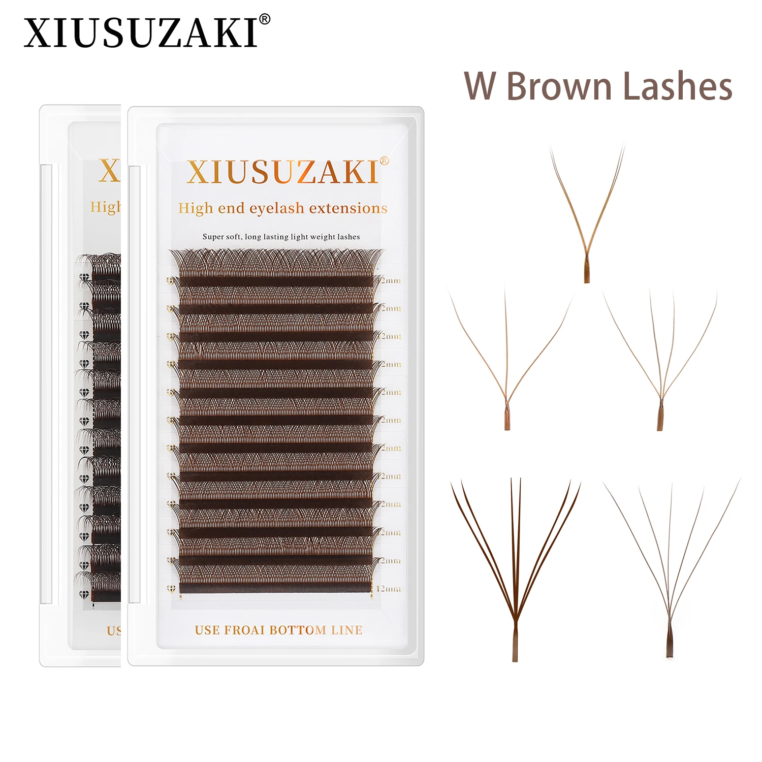 XIUSUZAKI Brown W Shaped Lashes 2D 3D 4D 5D YY Automatic Flowering Premade Fans 2 Tips 3D Eyelashes Extensions Individual Lashes