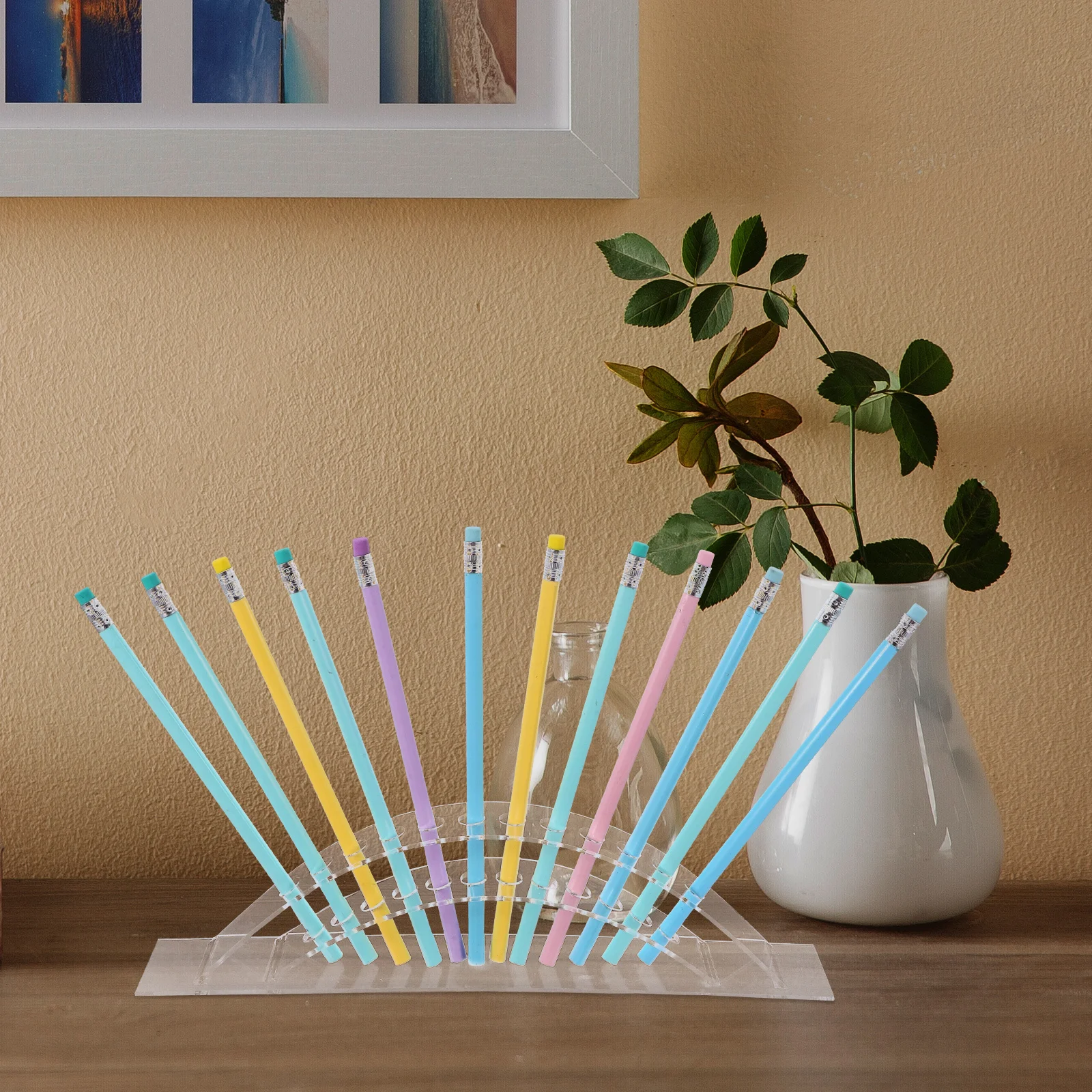 

Clear Acrylic Pen Display Stand 12 Slots Arch Pencil Rack Desktop Makeup Brush Organizer Office School Storage Holder