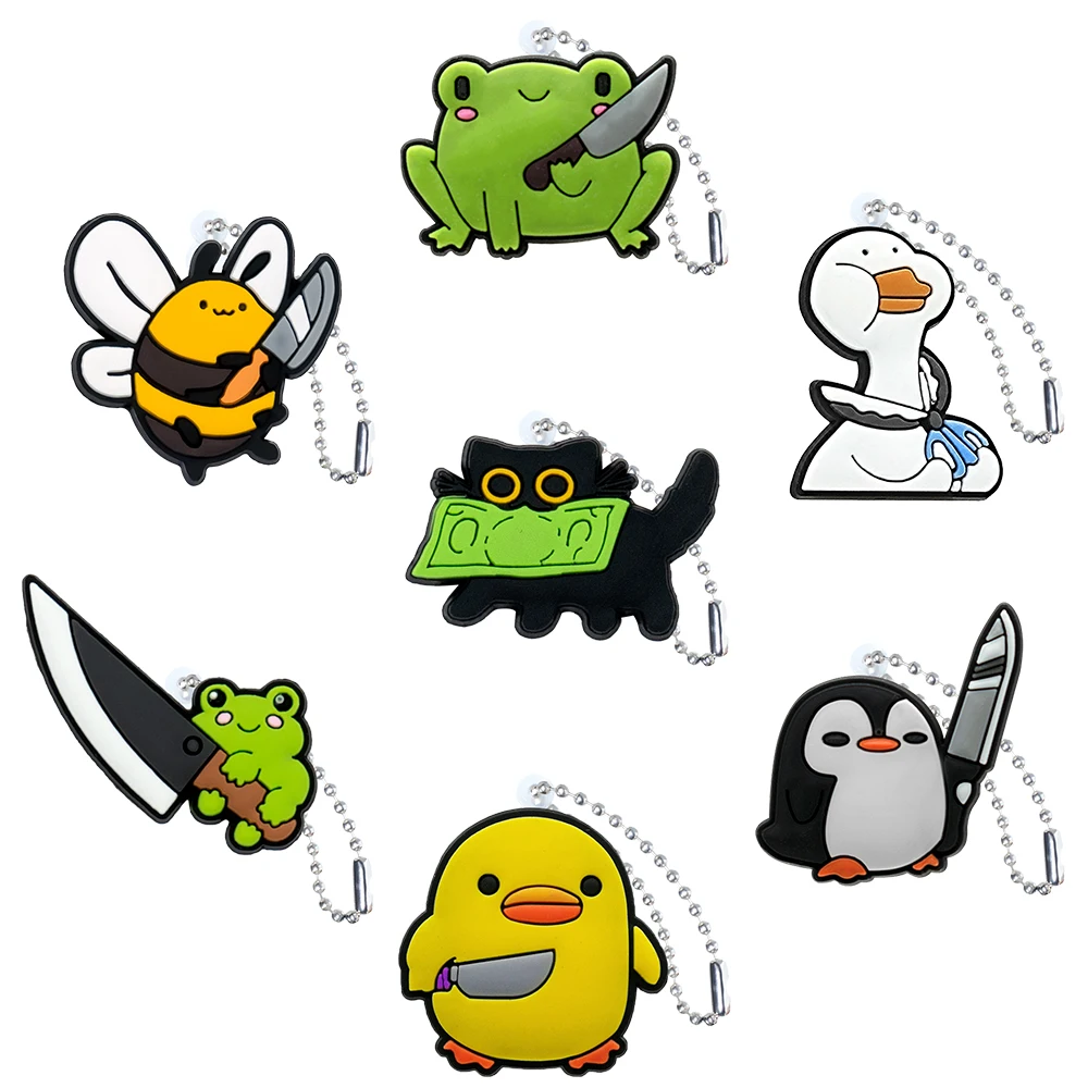Juego de 7/9 Uds. De llavero de animales con cuchillos bonitos, llavero de unicornio de gato y vaca Kawaii, accesorios para llaves de coche, colgante con mango de taza, regalos para llaves de amigos