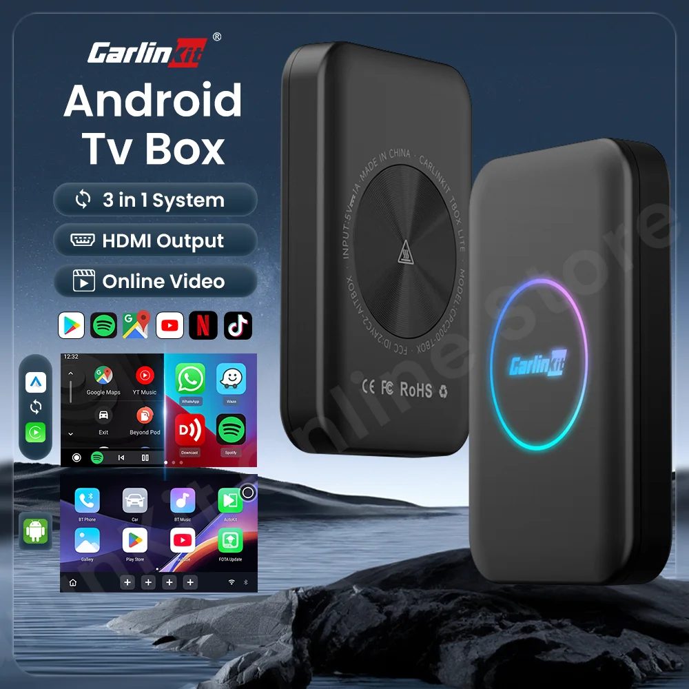 CarlinKit LiteS Android Tv Box CarPlay Wireless Android auto Adapter HDMI Output Support Netfix Youtube IPTV Spotify Wifi