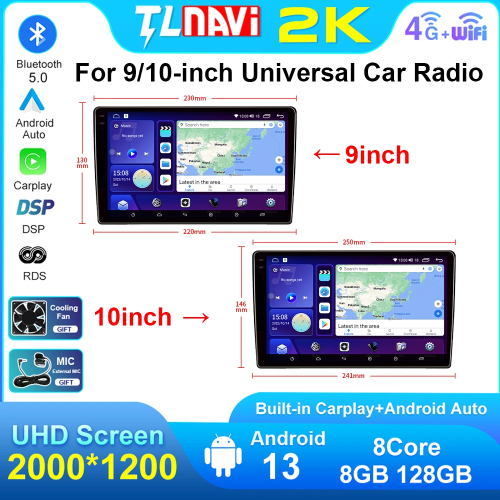 9inch 10 inch Universal Android Auto Head Unit Car Radio Wireless Carplay  GPS BT Central Multimedia Smart car systems