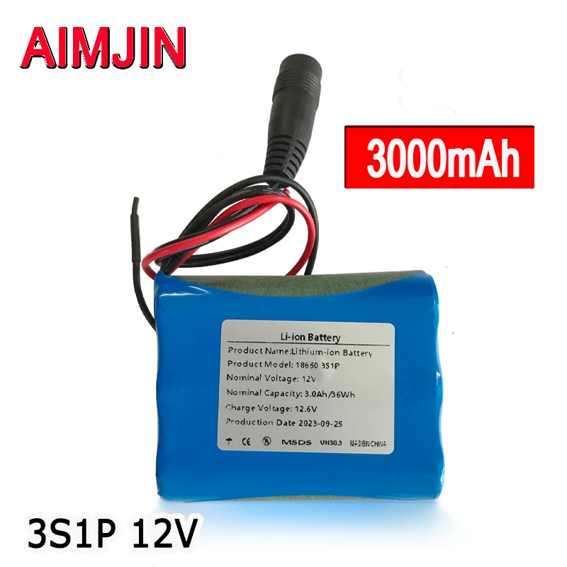 3S1P Rechargeable Battery Pack 12V 3000mAh , Suitable for Projector, Speaker, And Wireless Monitoring Battery Replacement