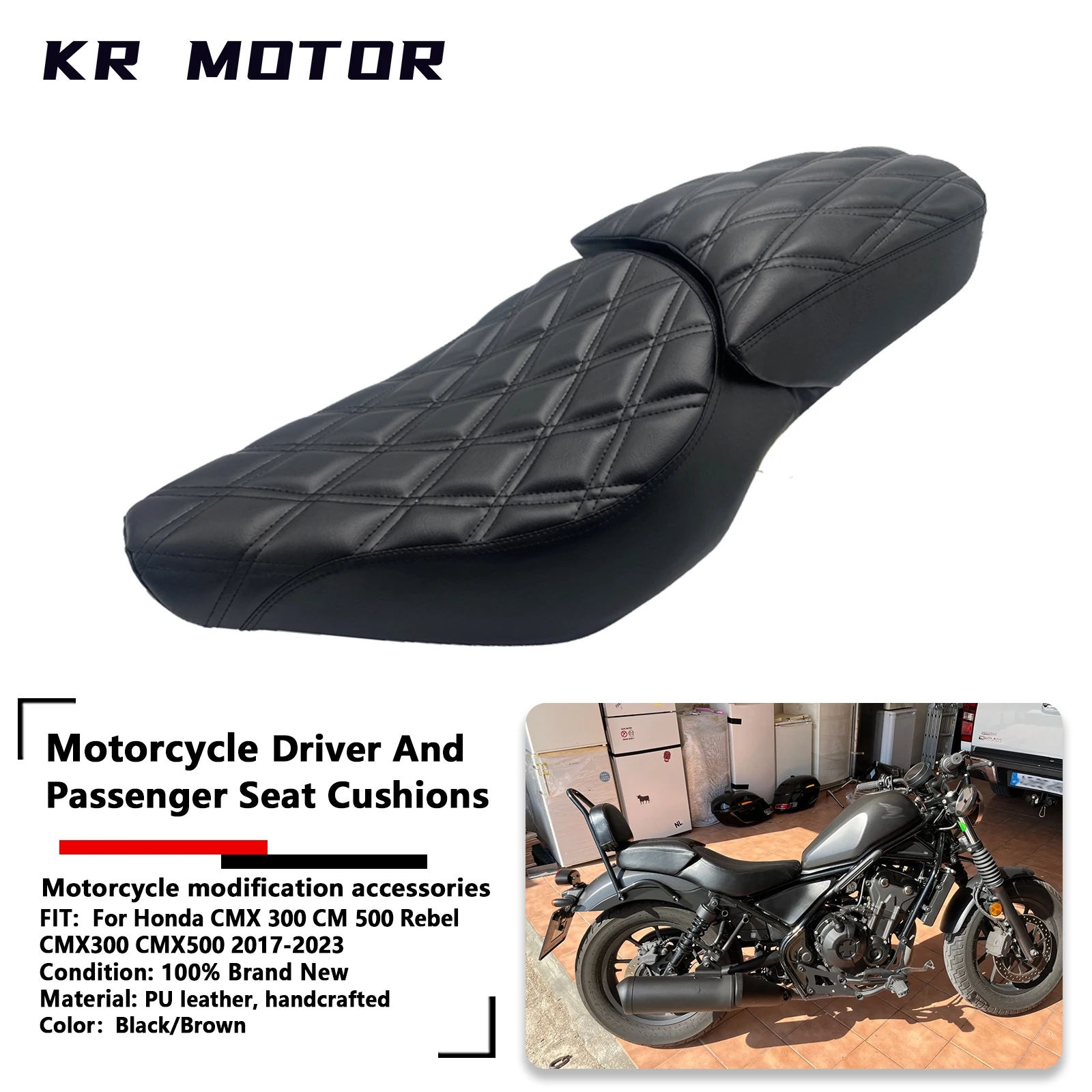 Fit For Honda CMX 300 CM 500 Rebel CMX300 CMX500 2017-2023 Motorcycle Seats Rider Saddle Driver Passenger Pillion Brown/Black
