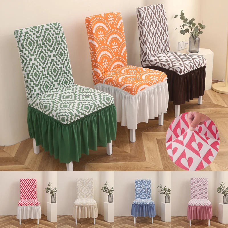 

1Pcs Thickened Jacquard Elastic Chair Cover With Skirt Universal All-inclusive Elastic One-piece Dining Chair Cover