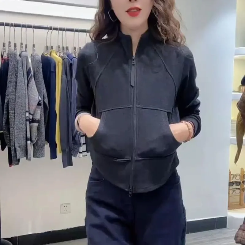 

Korean Sle Ins Autumn Winter Thiened Fce Lined Slim Fit Stand Collar Double Zipper Warm Top Women's Jaet Coat