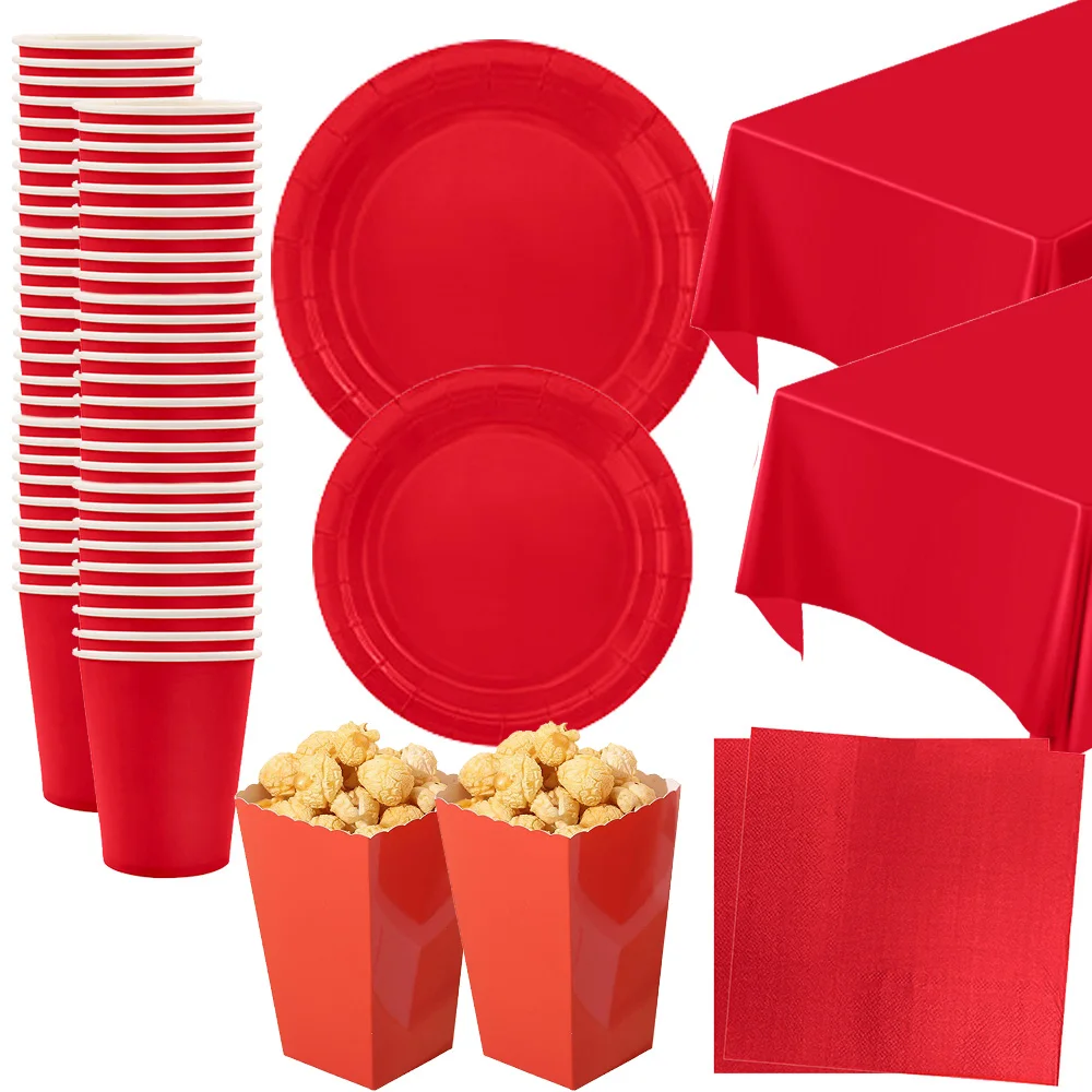 Rotes Partyzubehör, Geschirr, Pappteller, Servietten, Tassen, einfarbig, Partyzubehör, Geburtstag, Babyparty, Partydekoration