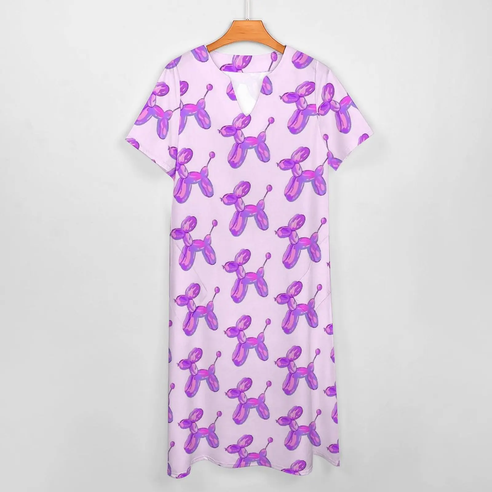 3d Purple Balloon Dogs Dress  Party Maxi Dress Street Wear Boho Beach Long Dresses Summer V Neck Graphic Vestido Large Size