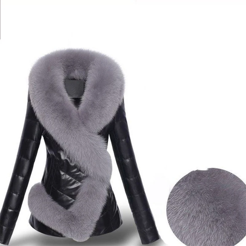 Giacca in pelle da donna di alta qualità giacca corta in pelliccia di volpe sintetica sottile cappotto invernale caldo spesso cappotto abbigliamento moto