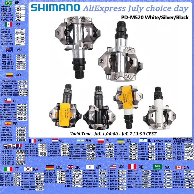 Pedal Shimano Deore M6000 M520 PD-M520 Pedal de doble cara SPD Pedal negro plateado para centro de Pedal de bicicleta de montaña MTB 55mm