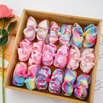2 Stück, 5 Zoll große Ripsband Haars chleifen mit Clip Mädchen Kinder Regenbogen gedruckt Band Schleife Haars pangen Mode Haarschmuck