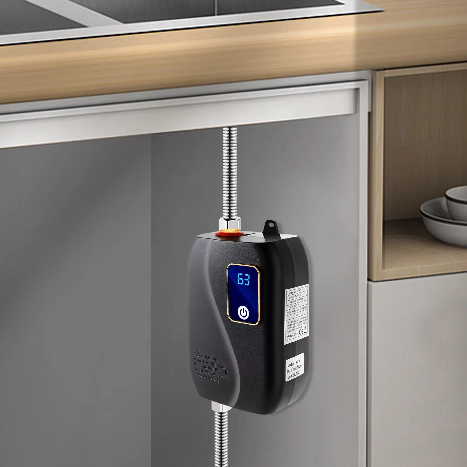 Calentador de agua sin tanque de 110V y 3000W, máquina eléctrica de calentamiento de agua instantáneo, caldera de agua para cocina, agua caliente negra