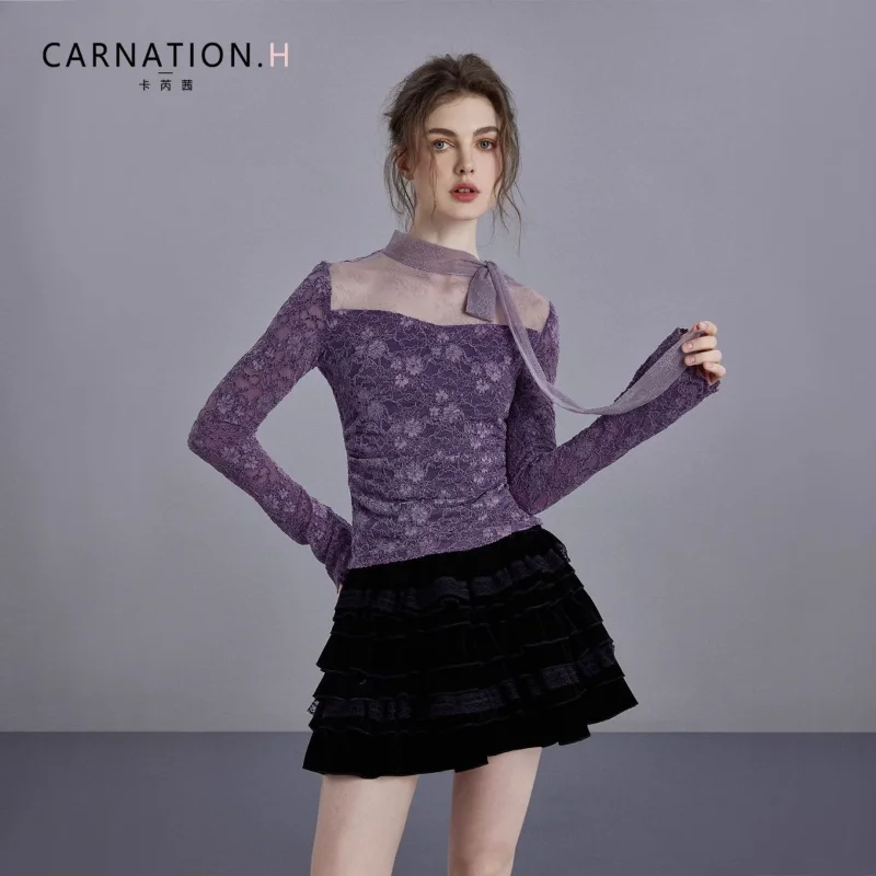 

Пустой стример, облегающий кружевной топ для женщин, легкая роскошная нижняя рубашка, новинка 2025 года, стильная внутренняя многослойная одежда