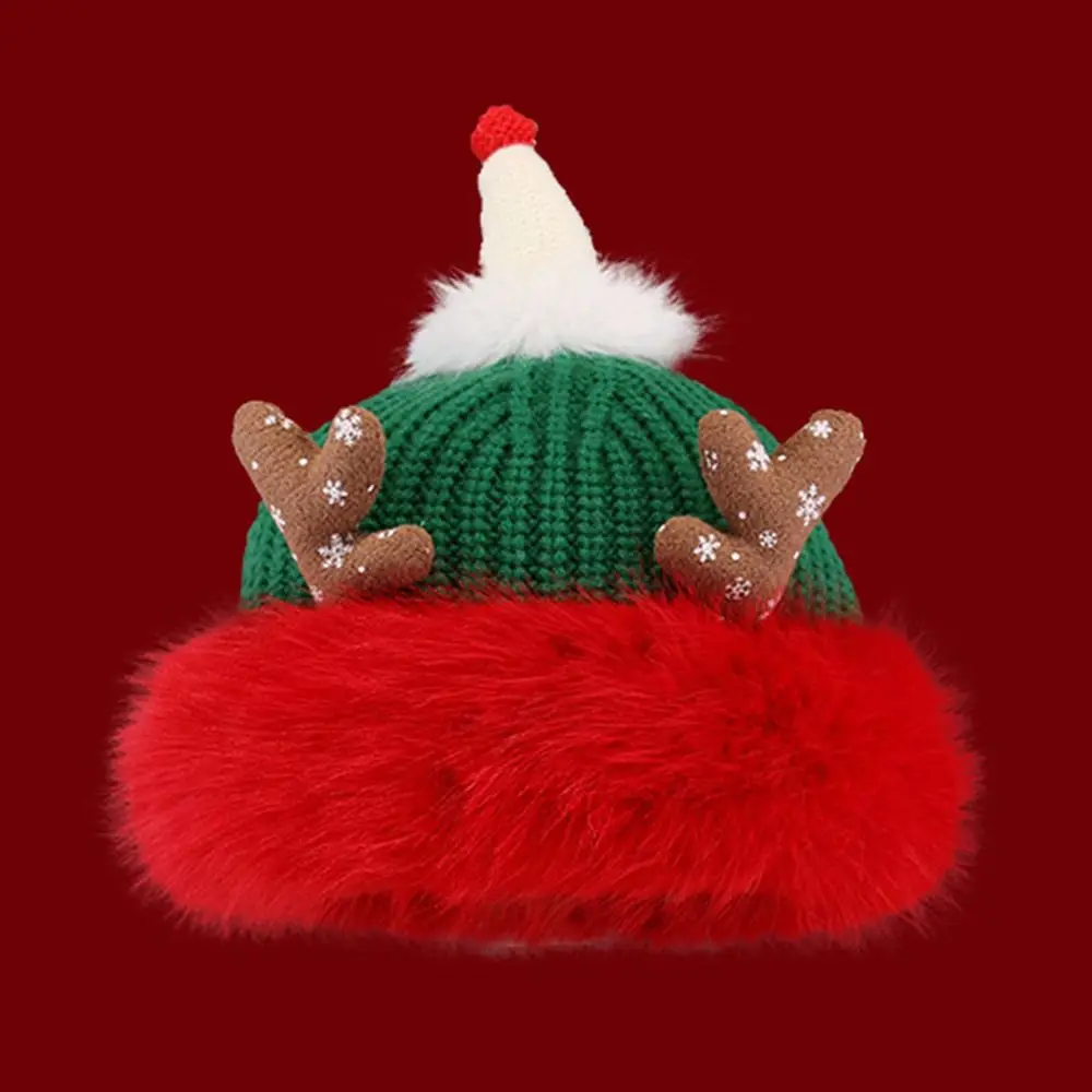 Gifts Red Antler Christmas Hat Cute Winter Hat Fluffy Fleece-lined Earmuffs Cap for Women