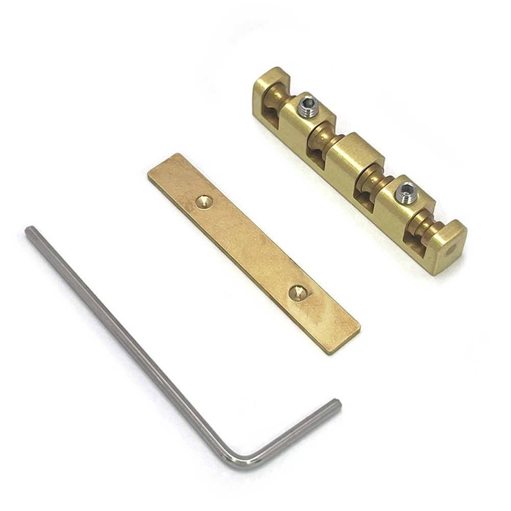 Brass Saddle for 4 String Bass Guitars with Height Adjustable Roller Design Supporting Accurate Setup and Tuning