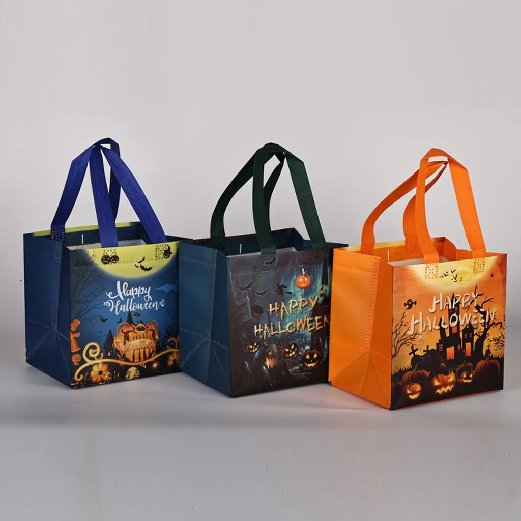 Halloween Gift Bag Spooky Patterned Candy Collection Bag Non-Woven Shopping Bag Foldable For Holiday Gift Packaging Halloween