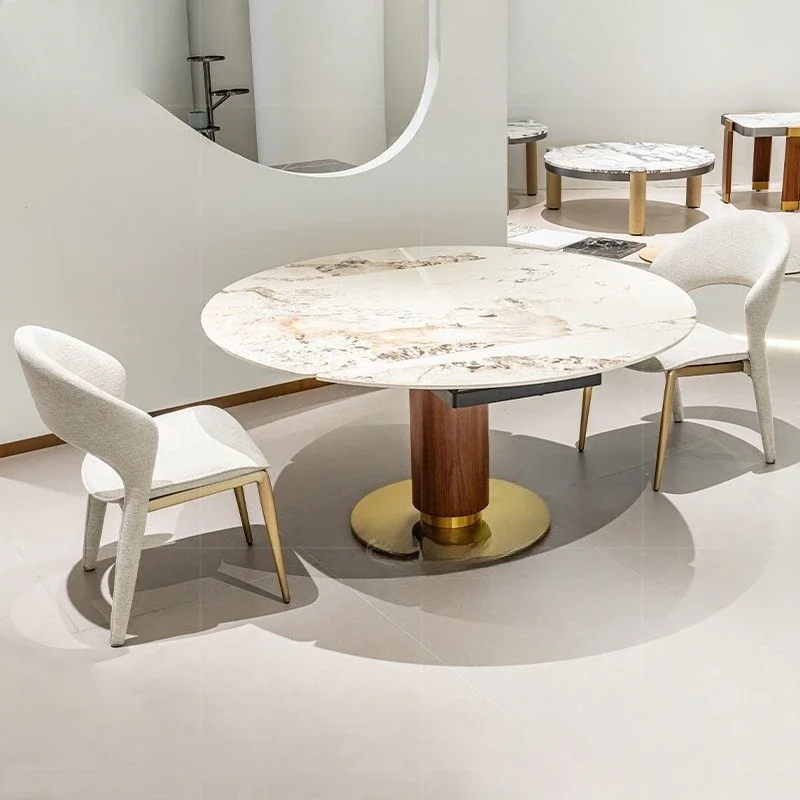 Slate dining table retractable folding light luxury medium ancient style 2025 new square and round