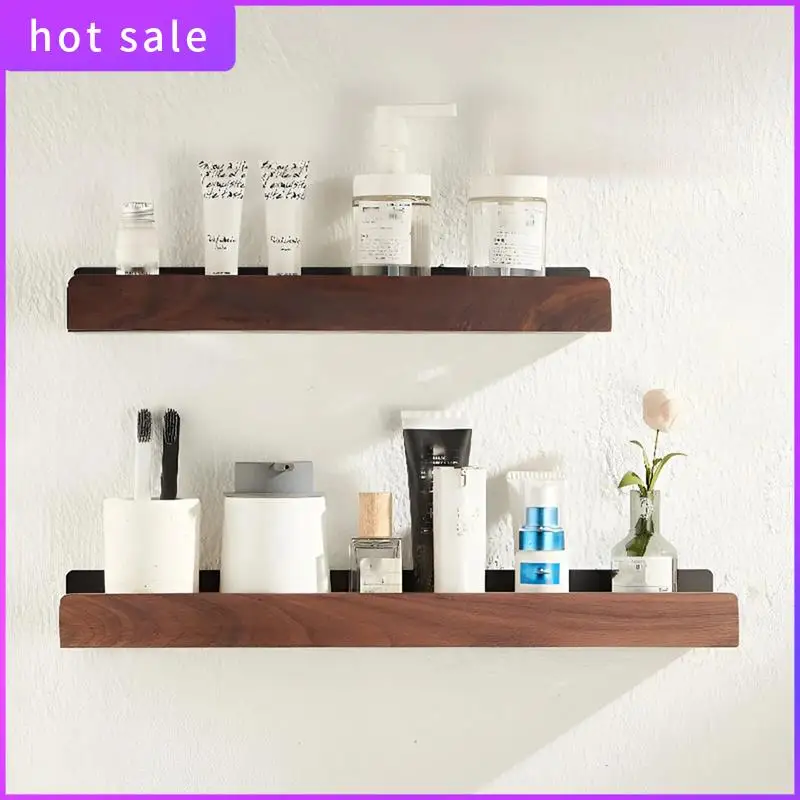

Black Walnut Wood Living Room Storage Rack Multifunction Storage Rack Wall Mounted Light Luxury Non Perforated 40Cm