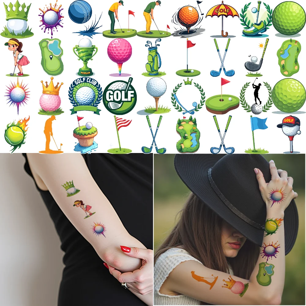 54 قطعة من ملصقات الجولف المؤقتة، ملصقات الجولف الكرتونية، ملصقات الوشم المؤقتة لأكتاف الكبار