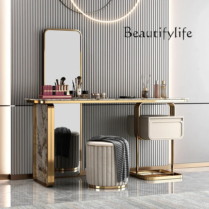 Q Italian light luxury dressing table bright rock slab table dressing stool simple modern bedroom dressing table