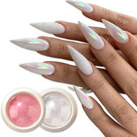Aurora Chrome Iridescent White Pearl Nail Powder Pigment Metallic Mermaid Mirror Nail Art Glitter Rubbing Dust Manicure Decor