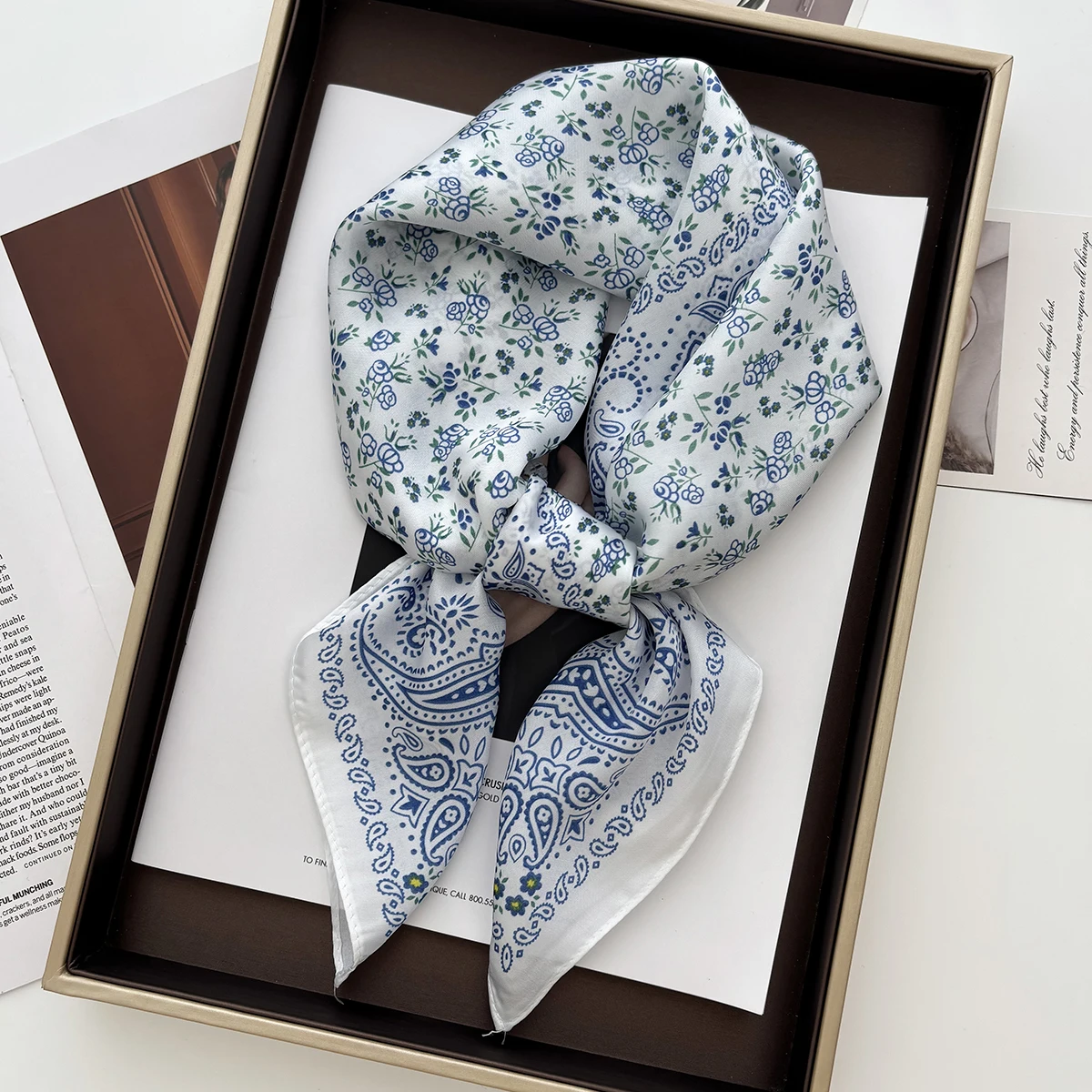Luxury Design Print Square Scarf Women Soft Hairband Neckerchief Hijab Headband Foulard Bag Ribbons Gift 70*70cm Bandanas image 5