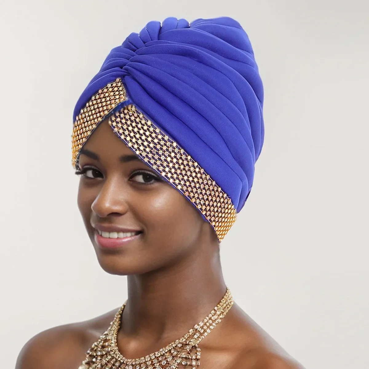 Elegant African Turban Cap Diamonds Ready To Wear Nigeria Auto Gele Headtie Party Women's Head Wrap Bonnet Turbante Muslim Hijab