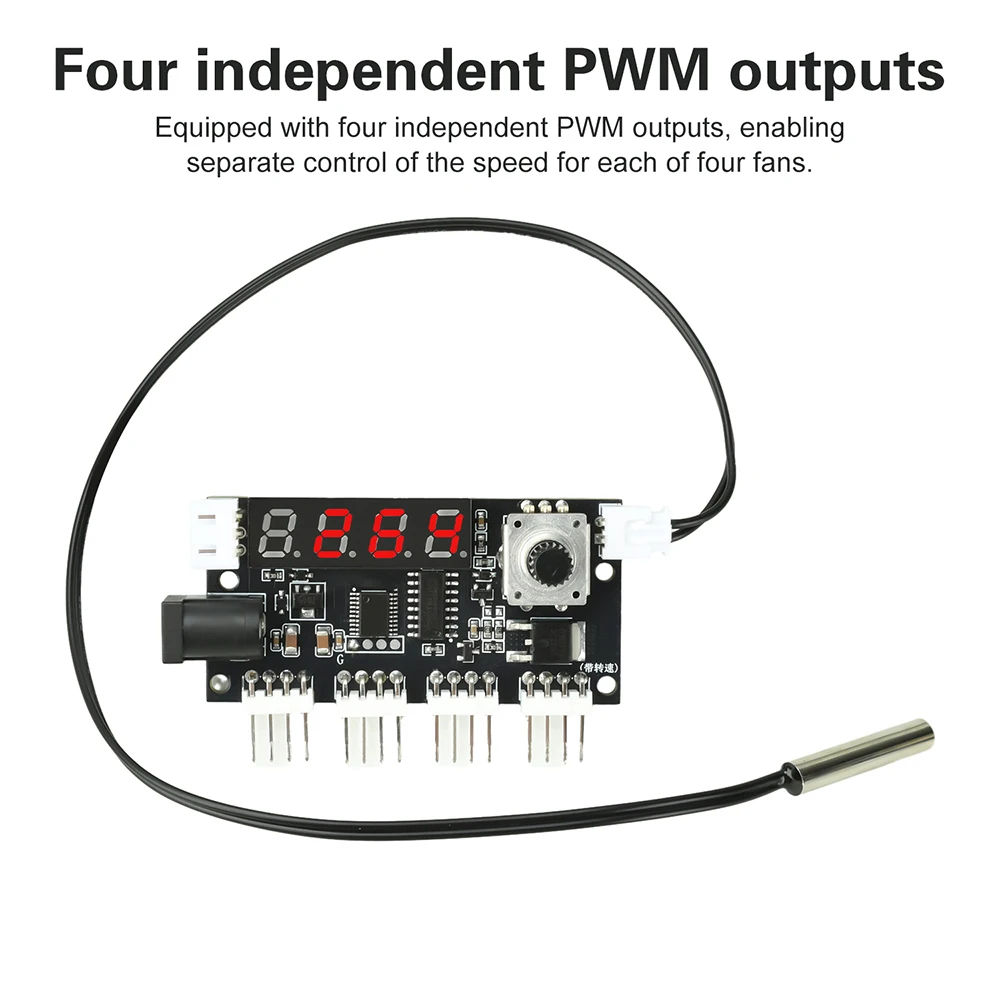 

4-канальный регулятор скорости вентилятора 5-24В 5А DC PWM с 4 проводами, модуль шумоподавления для компьютерного шасси, датчик NTC 10K