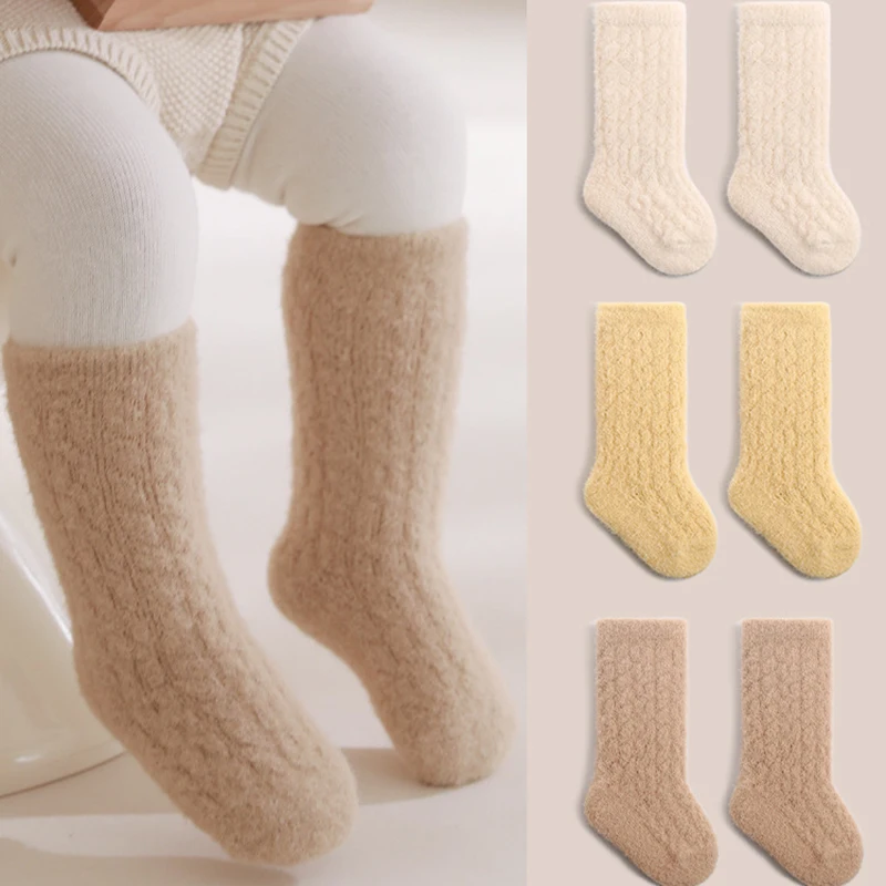 

Autumn Winter New Toddler Thickened Mid Socks Newborn Baby Kids Soft Solid Velvet Yarn Socks Girls Infant Boys Cute Socks 0-5Y