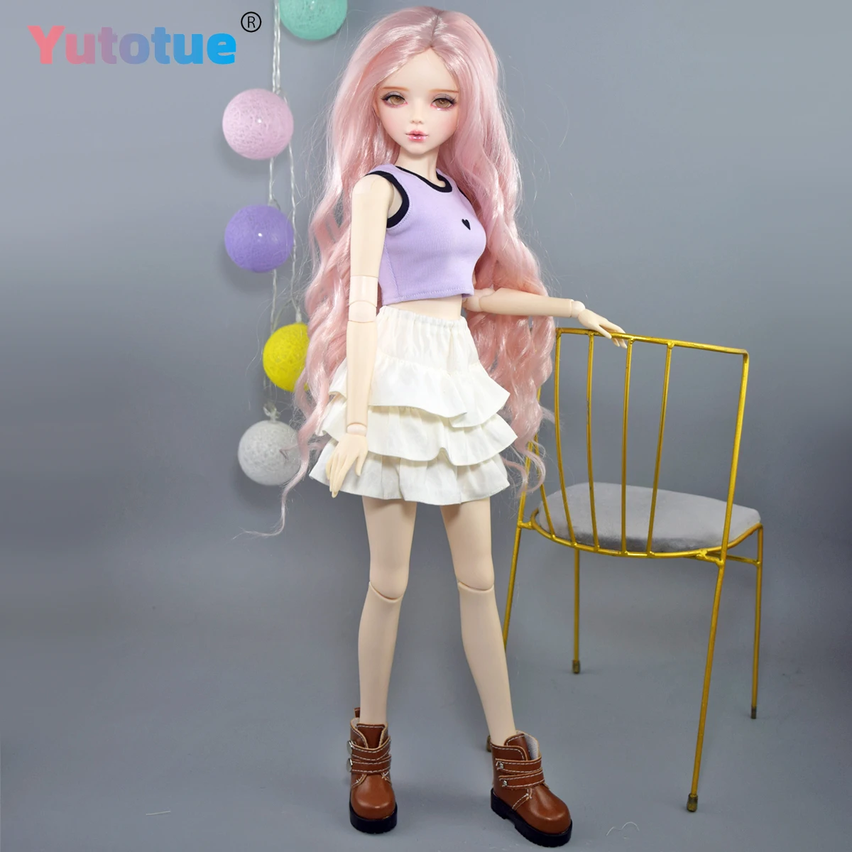 YUTOTUE 56 cm hohe Mädchenpuppe mit abnehmbarer Weste, Rock, Schuhe, lockige Perücke, goldene Augen, lebensechte BJD-Puppenspielzeug im Maßstab 1:3,