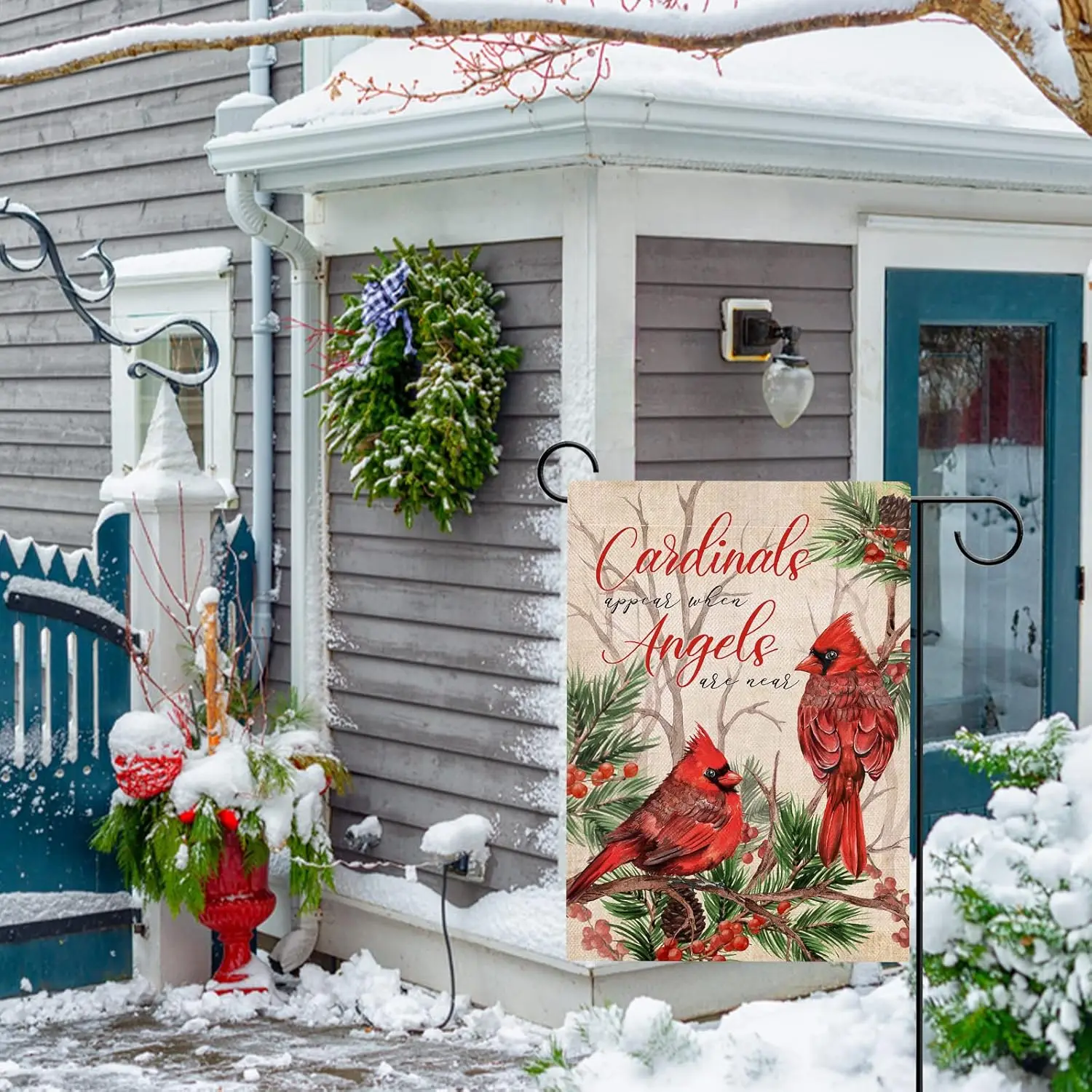 Hzppyz Cardinal Appear When Angels are Near Winter Garden Flag, Red Bird Berry Pine Tree Branch Decorative House Yard Outdoo SSL - view 6