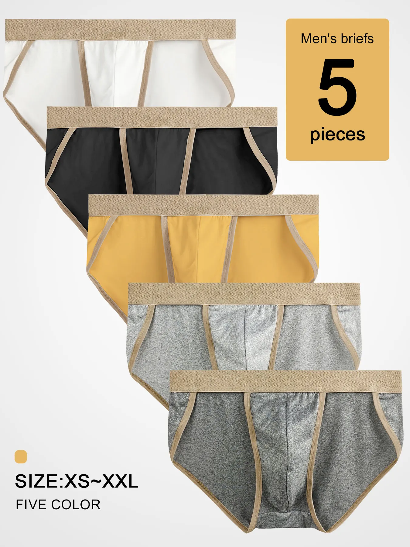 

5-Pack Men's Milk Silk Briefs - 5 Colors, XS-XXL Sizes, Contrast Waistband, Soft & Breathable