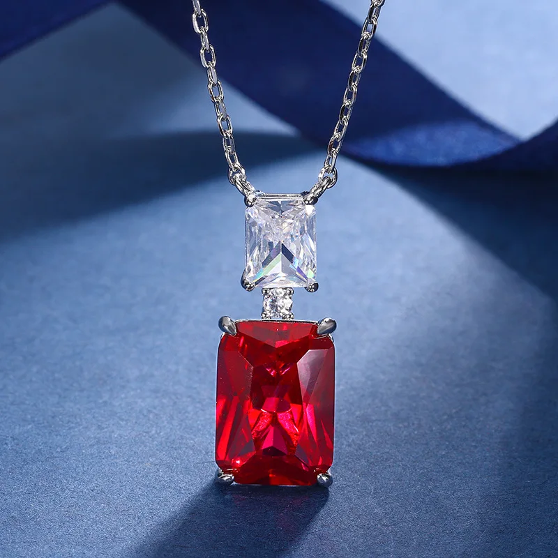 JitDoo Classic 10*14 Red Corundum Pendant Necklace and Earrings Set for Women Luxury High Jewelry Party Exquisite Gift Wholesale