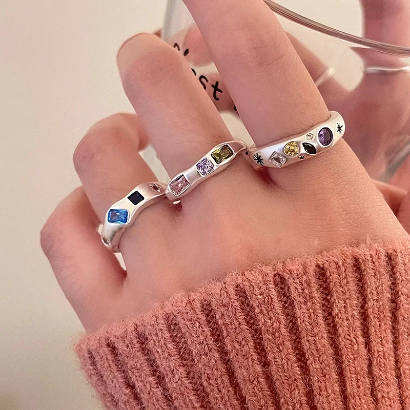 

Natural Stone Colorful Zircon Ring Irregular Geometric Heart Opal Jewelry for Women Girls Y2K Finger Ring Wedding Party Gift