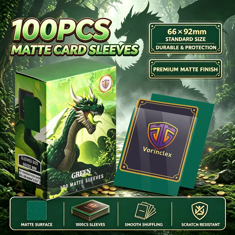 100PCS Matte Green Card Sleeves 66x92mm Standard Size Deck Protectors for MTG PKM TCG Trading Cards