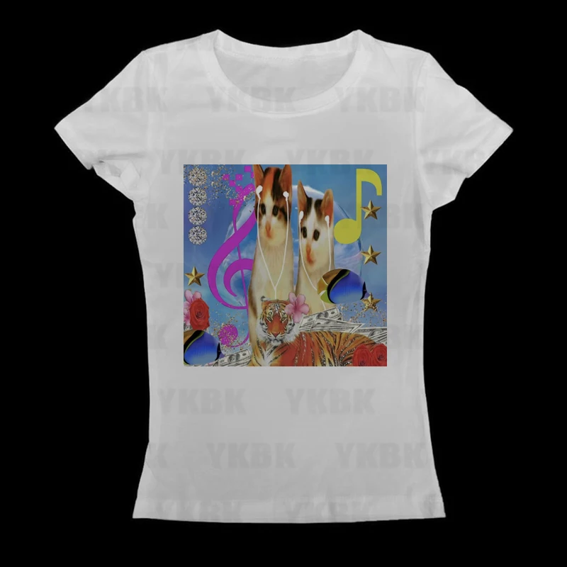 Vintage Crop Top Punk Damen Kitty-Print Baby-Katzen-Mode 2000er Jahre Top Y2k-Stil Streetwear Kurzarm Niedliche Emo-Mädchen Ästhetik