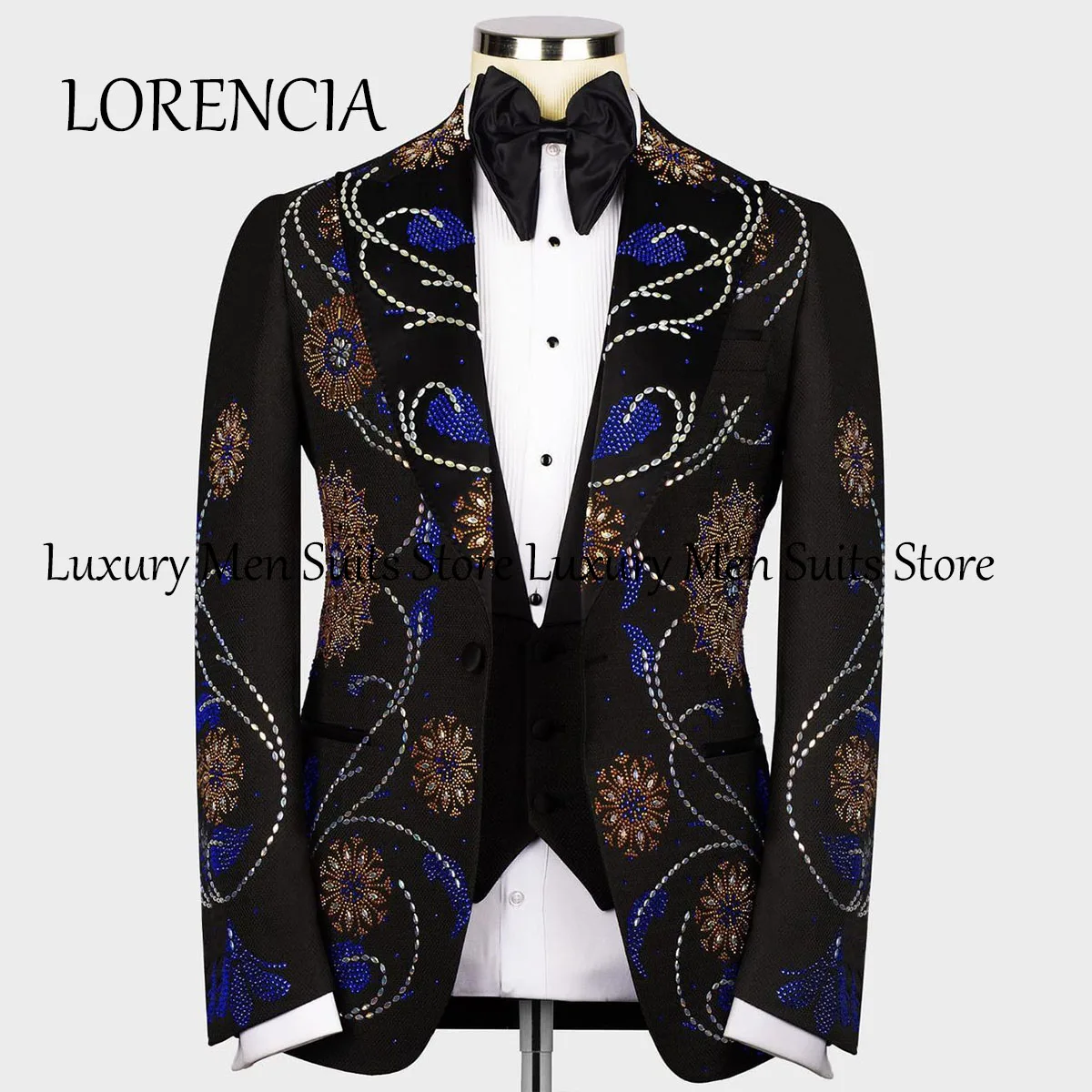 Sparkly Diamond Embroidered Stone Men Suits 2 Pieces Sets Male Dinner Prom Blazers Groom Tuxedos Slim Fit Formal Costume Homme