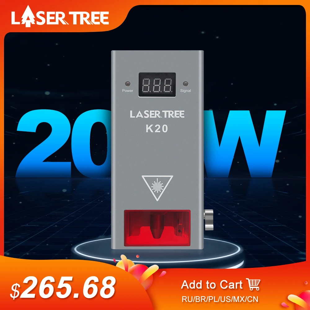 LASER TREE K20 20W Optical Power Laser Head with Air Assist Nozzle 4 Diodes Module for CNC Engraver Cutting Machine DIY Tools