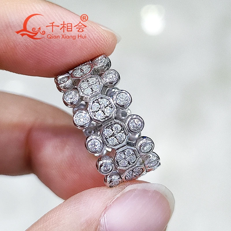 9.5mm 925 silver melee Round hollow ring   D VVS moissanite Ring  Wedding Engagement Ring Ladies men