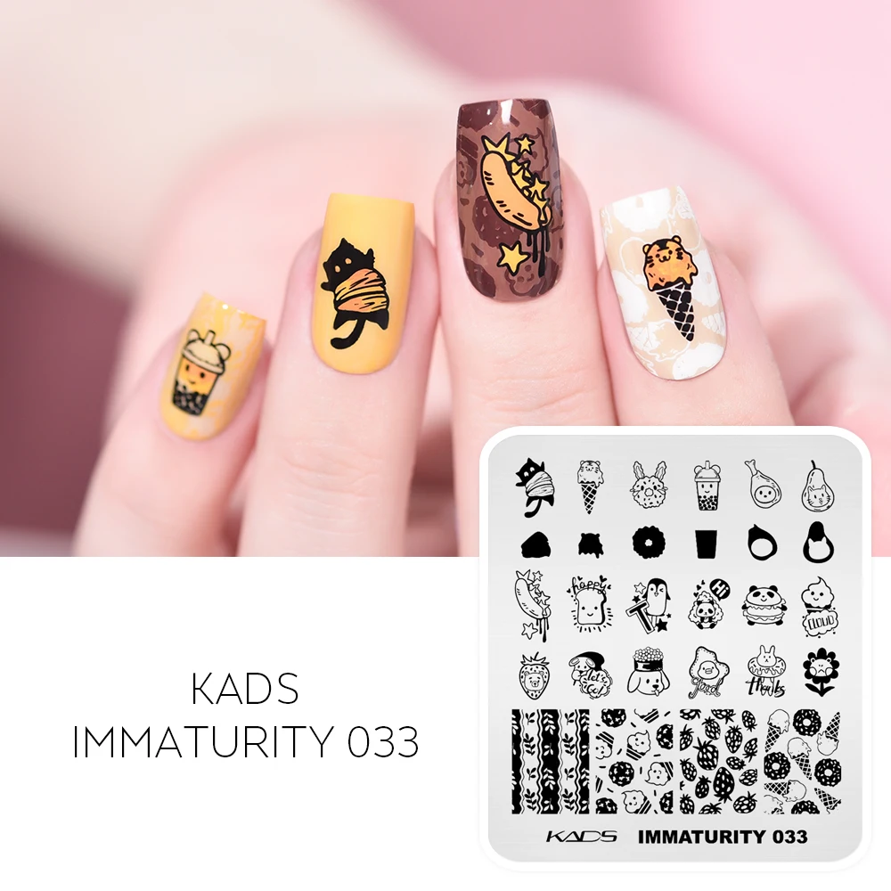 KADS Immaturity 033 Nail Stamping Plate Strawberry Ice Cream Panda Pear Rabbit Cute Image Design Manicure Nail Stamp Stencil