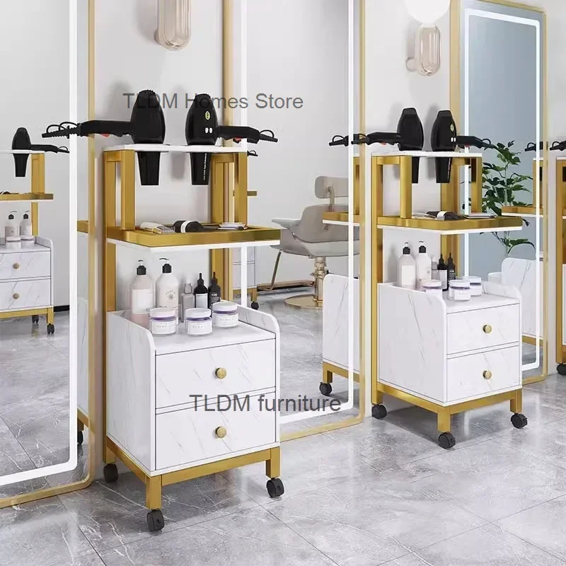 light Luxury Salons Trolleys Beauty Salon Hair Salon Tool Trolley Creative Salon Furniture Multi-layer Storage Rack with Wheels