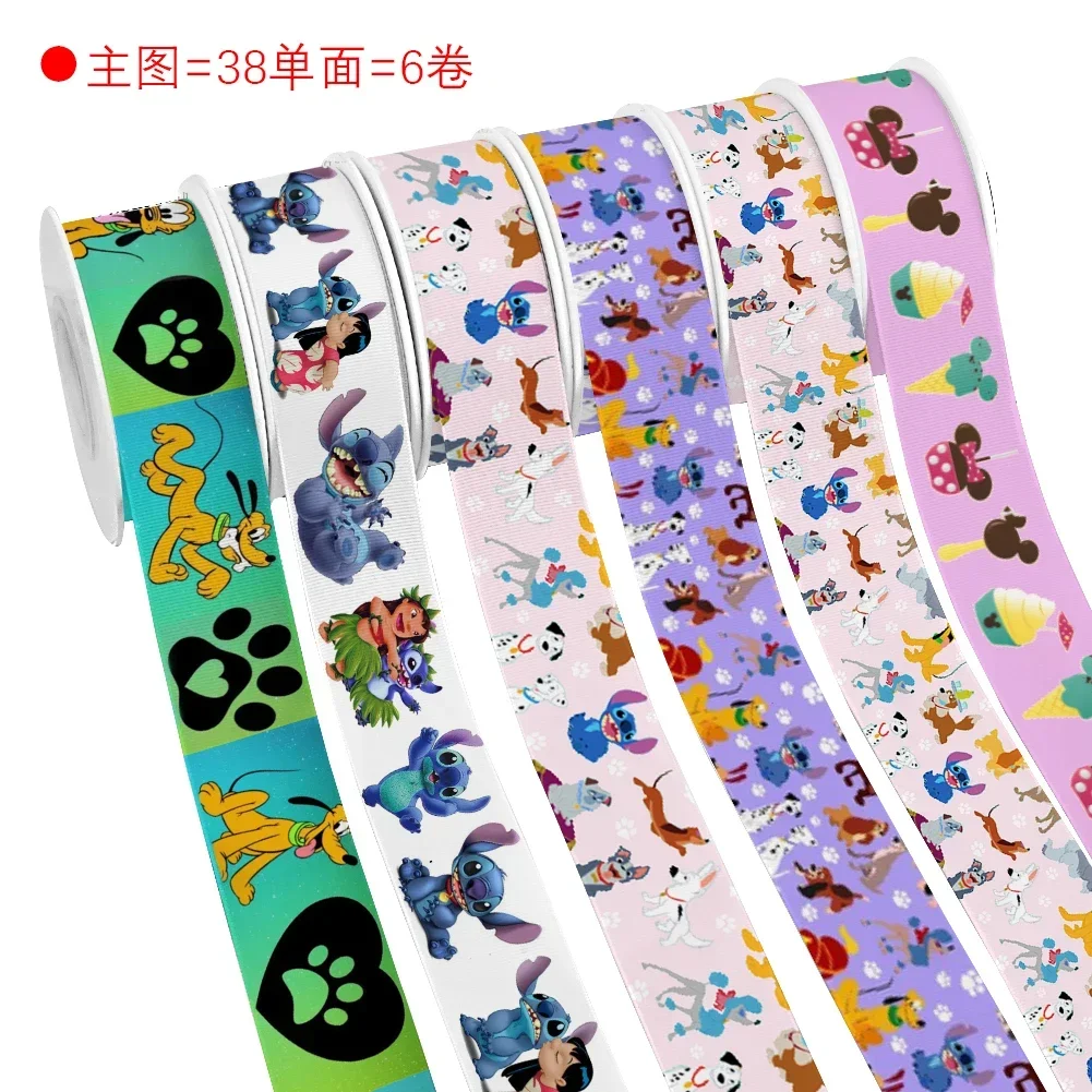 

10 Yards Disney Popular Stitch And Friends Printed Grosgrain Satin Ribbon Custom For Cheer Bows Cartoon Ribbons Handmade